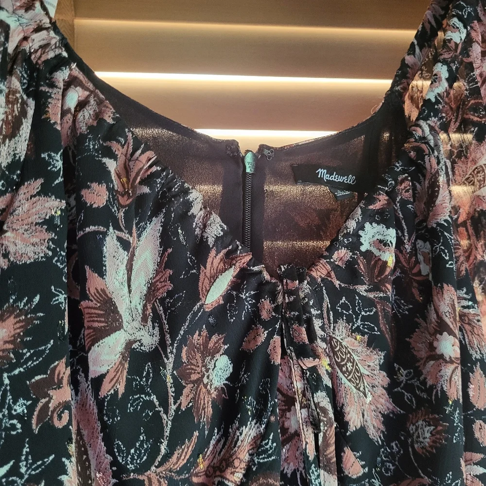 Madewell Black and Pink Bishop Sleeve Sundress - Picture 3 of 6